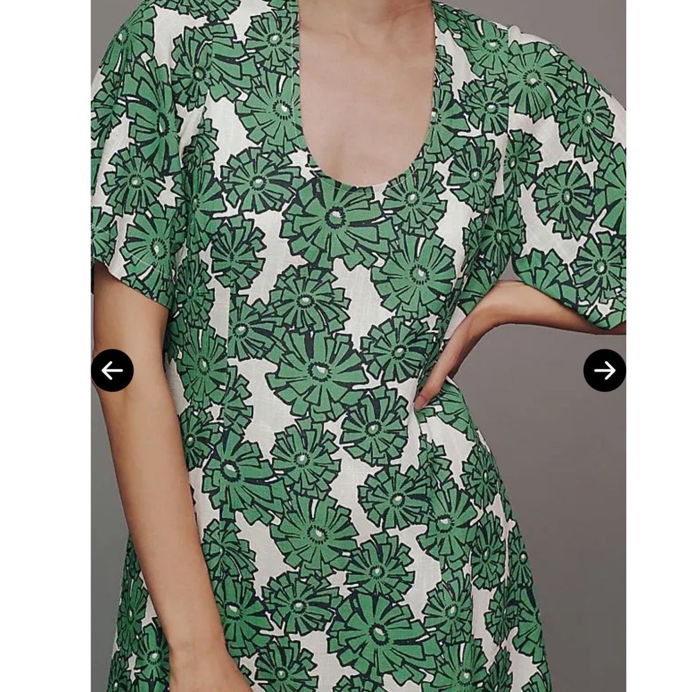Porridge Clothing Green Floral Linen Blend Mini Dress Short Sleeve Small Retro - Picture 5 of 12